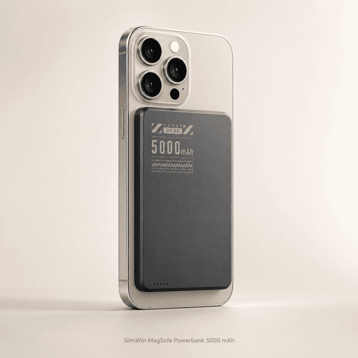 SlimWin MagAir 5K Powerbank, MagSafe rögzítéssel telefonon