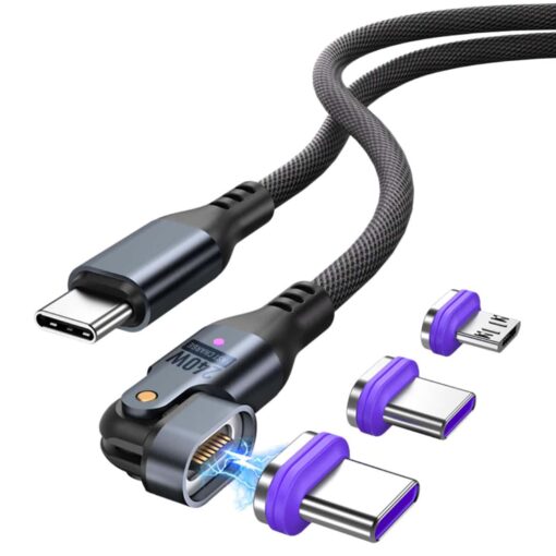 SlimWin USB-C Mágneses 3 az 1-ben 240W 16 Tűs Gyorstöltő és Adatkábel – 180° Hajlítható | SlimWin
