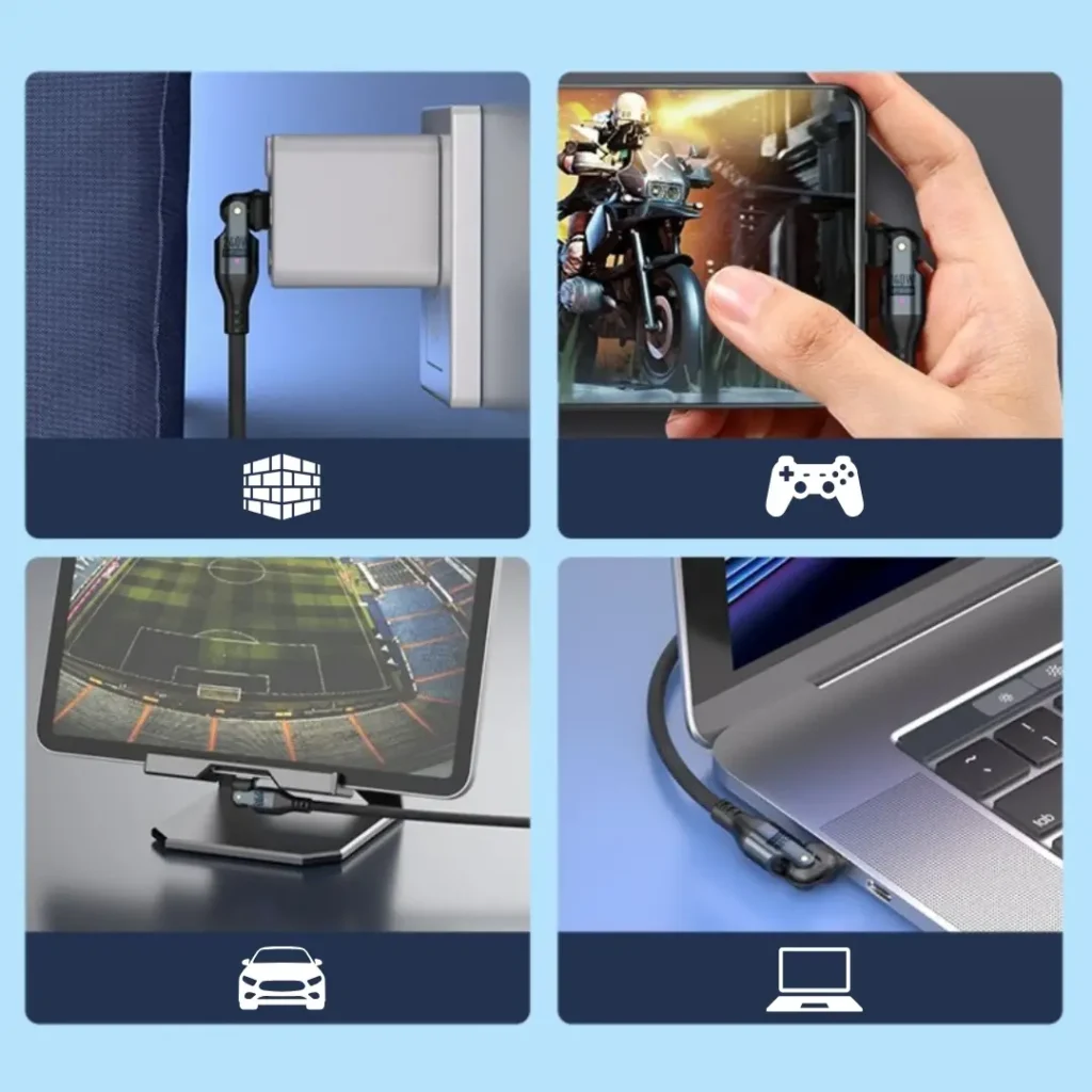 SlimWin USB-C-USB-C 240W Gyorstöltő és Adatkábel 480 Mbps – 180° Hajlítható | SlimWin