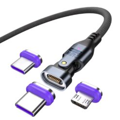 SlimWin USB-C Mágneses 3 az 1-ben 240W 16 Tűs Gyorstöltő és Adatkábel – 180° Hajlítható | SlimWin