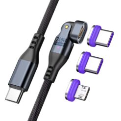SlimWin USB-C Mágneses 3 az 1-ben 240W 16 Tűs Gyorstöltő és Adatkábel – 180° Hajlítható | SlimWin