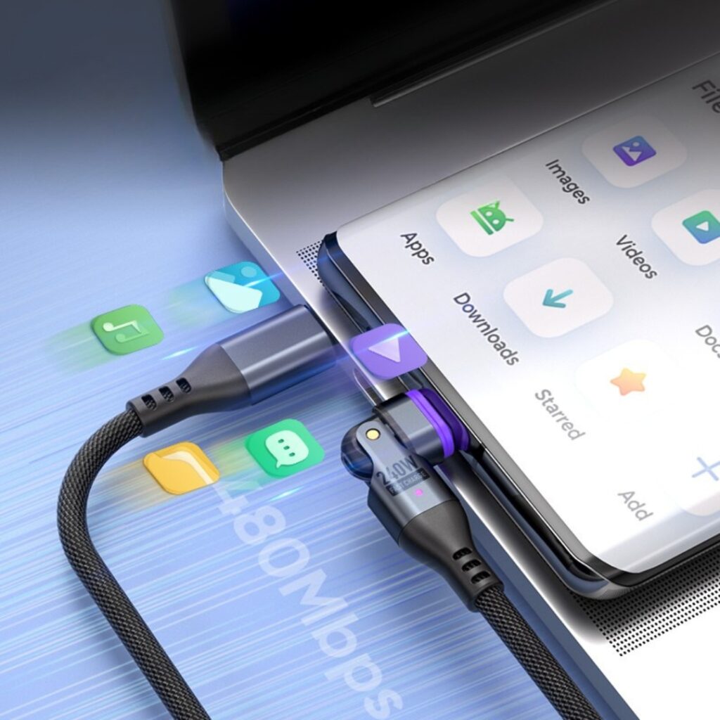 SlimWin USB-C Mágneses 3 az 1-ben 240W 16 Tűs Gyorstöltő és Adatkábel – 180° Hajlítható | SlimWin