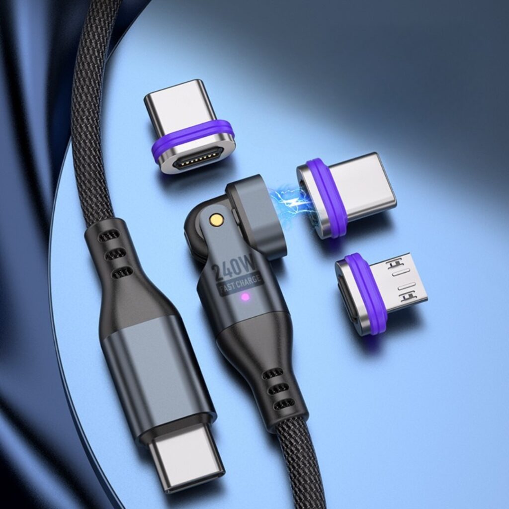SlimWin USB-C Mágneses 3 az 1-ben 240W 16 Tűs Gyorstöltő és Adatkábel – 180° Hajlítható | SlimWin